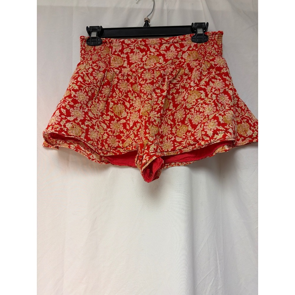 Free People Red Floral Smocked Waist Flowy Shorts Boho Skirt Style Small